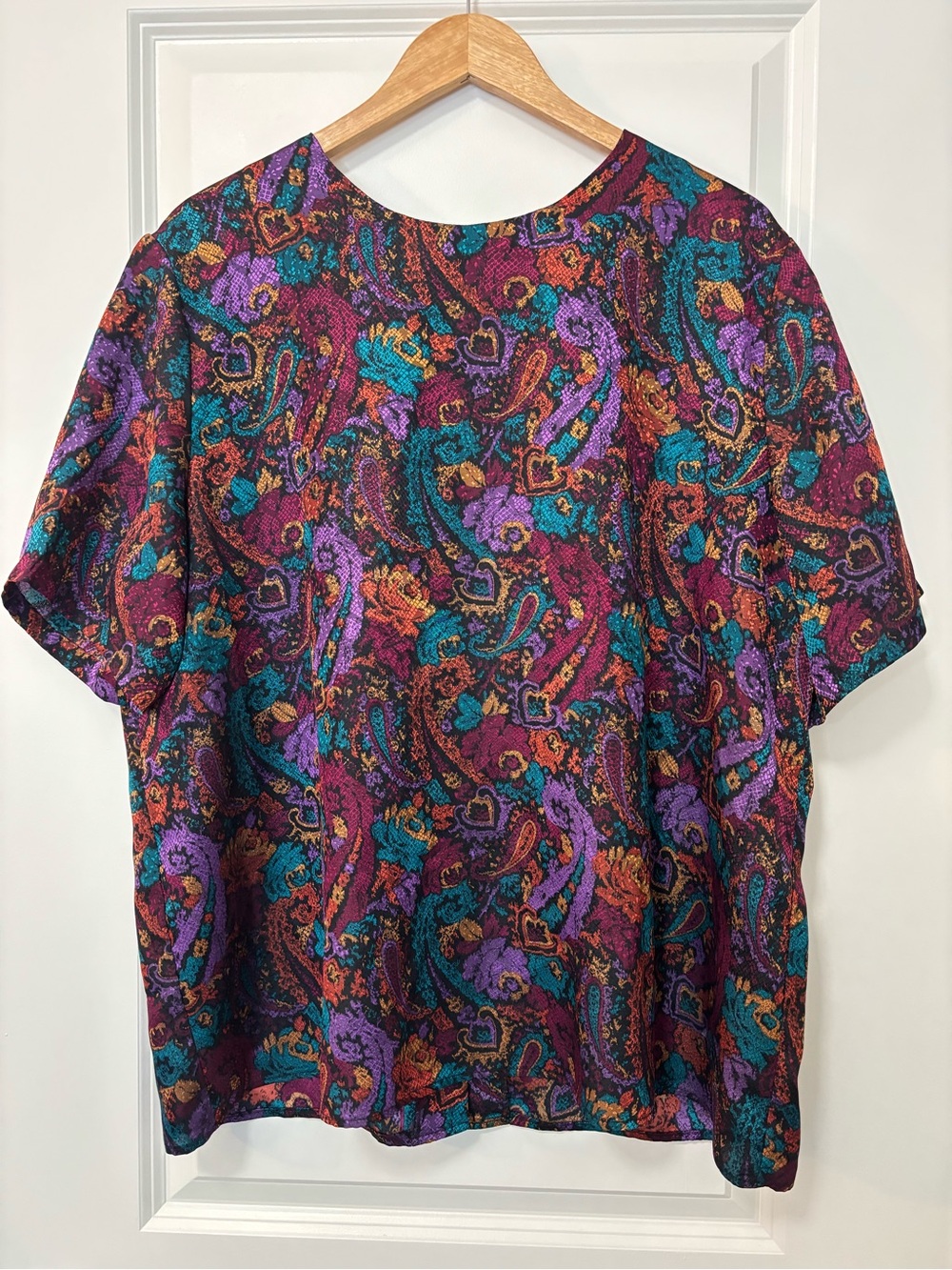 Worthington Vintage 80s Multicolor Paisley Print Button Back Top, Size 2X